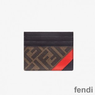 Fendi Card Holder In FF Motif Fabric Brown Red