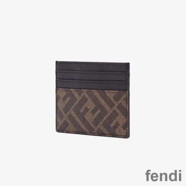 Cheap Fendi Card Holder In FF Motif Fabric Brown Red