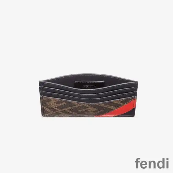 Cheap Fendi Card Holder In FF Motif Fabric Brown Red