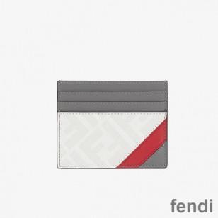 Fendi Card Holder In FF Motif Fabric White Red