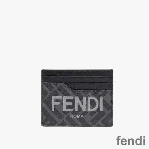 Affordable Fendi Card Holder In ROMA Logo FF Motif Fabric Black