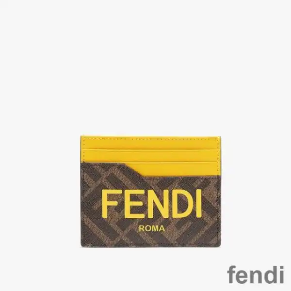 Affordable Fendi Card Holder In ROMA Logo FF Motif Fabric Brown