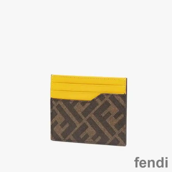 Affordable Fendi Card Holder In ROMA Logo FF Motif Fabric Brown