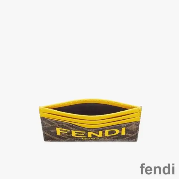 Affordable Fendi Card Holder In ROMA Logo FF Motif Fabric Brown