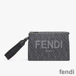 Fendi Clutch Pack In Roma Logo FF Motif Fabric Black