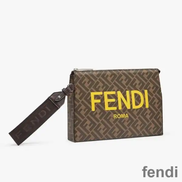 Affordable Fendi Clutch Pack In Roma Logo FF Motif Fabric Brown