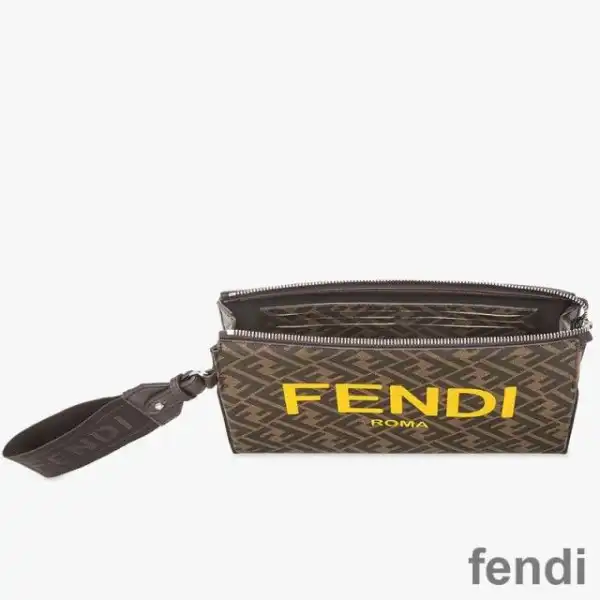 Affordable Fendi Clutch Pack In Roma Logo FF Motif Fabric Brown