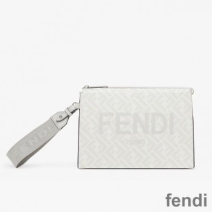 Fendi Clutch Pack In Roma Logo FF Motif Fabric White