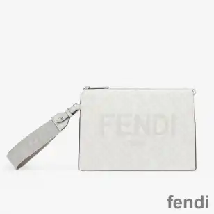 Fendi Clutch Pack In Roma Logo FF Motif Fabric White