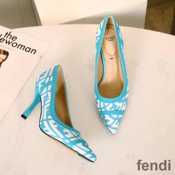 Affordable Fendi Colibri Pumps Women FF Vertigo Motif Glazed Canvas Blue