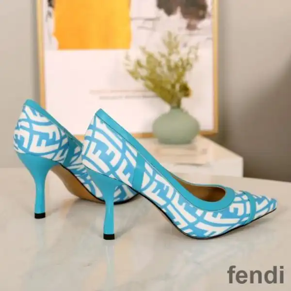 Affordable Fendi Colibri Pumps Women FF Vertigo Motif Glazed Canvas Blue