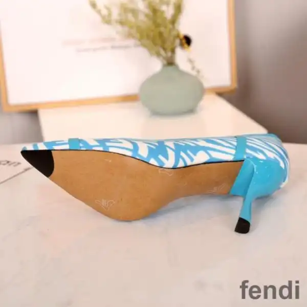 Affordable Fendi Colibri Pumps Women FF Vertigo Motif Glazed Canvas Blue