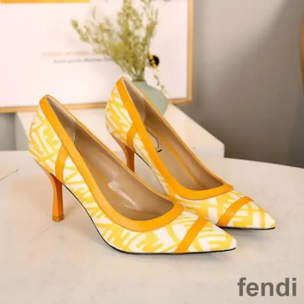 Affordable Fendi Colibri Pumps Women FF Vertigo Motif Glazed Canvas Yellow