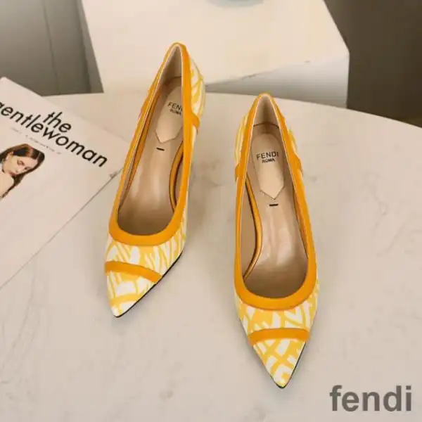 Affordable Fendi Colibri Pumps Women FF Vertigo Motif Glazed Canvas Yellow