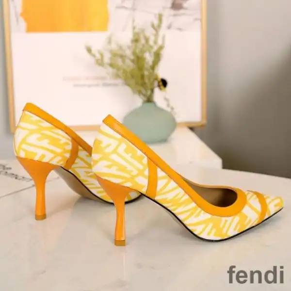 Affordable Fendi Colibri Pumps Women FF Vertigo Motif Glazed Canvas Yellow