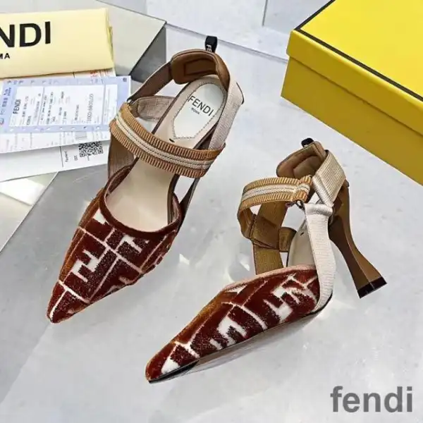 Cheap Fendi Colibri Slingback Pumps Women FF Motif Micromesh Brown