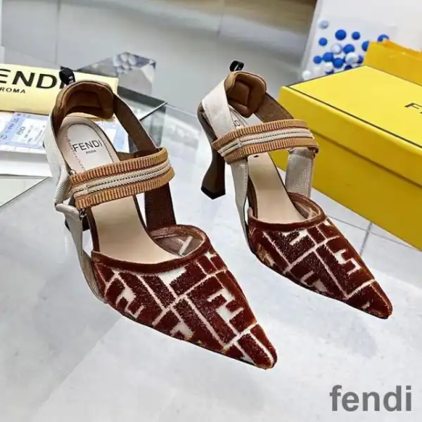 Cheap Fendi Colibri Slingback Pumps Women FF Motif Micromesh Brown