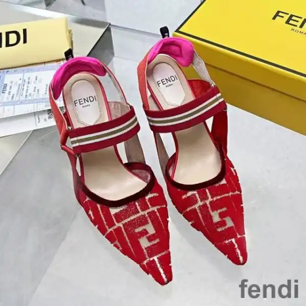 Cheap Fendi Colibri Slingback Pumps Women FF Motif Micromesh Red