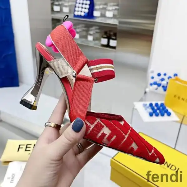 Cheap Fendi Colibri Slingback Pumps Women FF Motif Micromesh Red