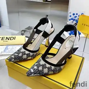 Fendi Colibri Slingback Pumps Women Karligraphy Motif Mesh White