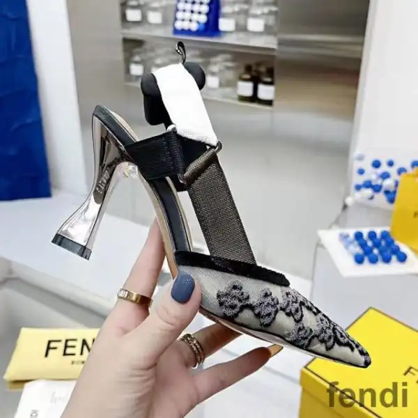 Cheap Fendi Colibri Slingback Pumps Women Karligraphy Motif Mesh White