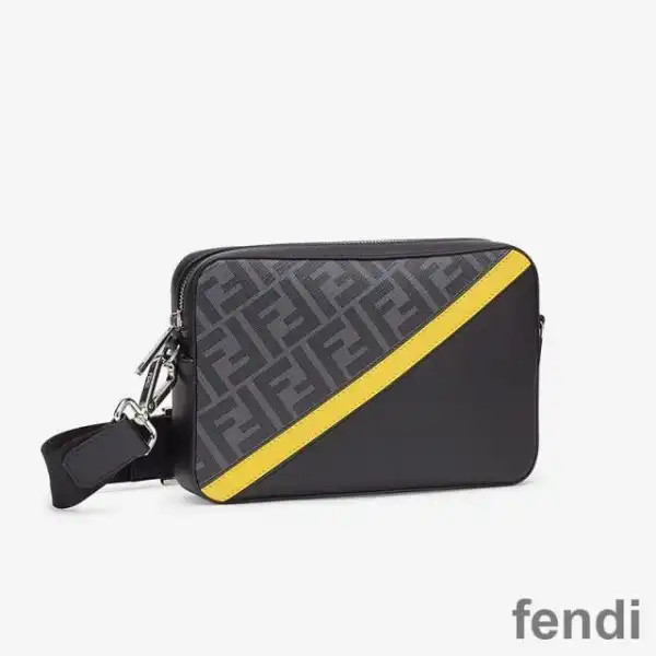 Affordable Fendi Compact Camera Case In FF Motif Fabric Black Yellow