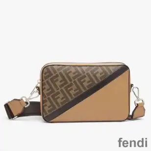 Fendi Compact Camera Case In FF Motif Fabric Brown Black