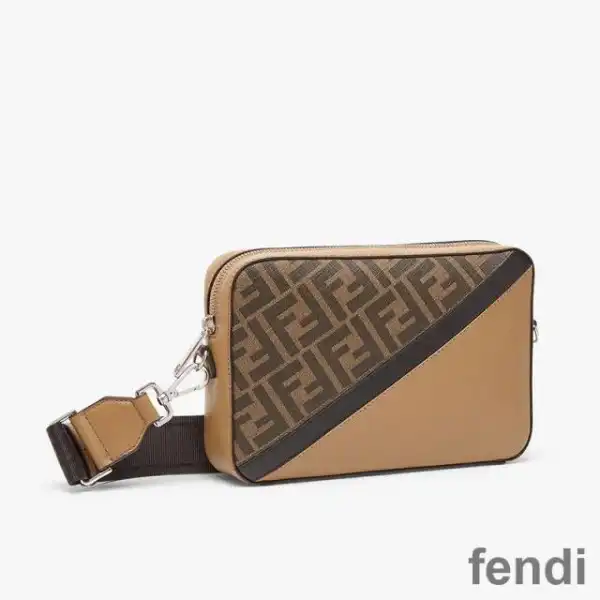 Affordable Fendi Compact Camera Case In FF Motif Fabric Brown Black