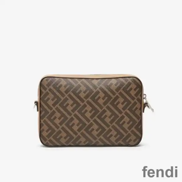 Affordable Fendi Compact Camera Case In FF Motif Fabric Brown Black