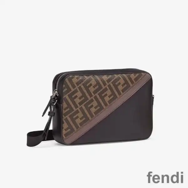 Cheap Fendi Compact Camera Case In FF Motif Fabric Brown Coffee