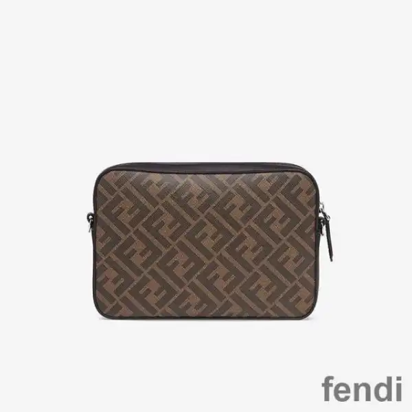 Cheap Fendi Compact Camera Case In FF Motif Fabric Brown Coffee