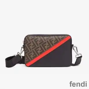 Fendi Compact Camera Case In FF Motif Fabric Brown Red