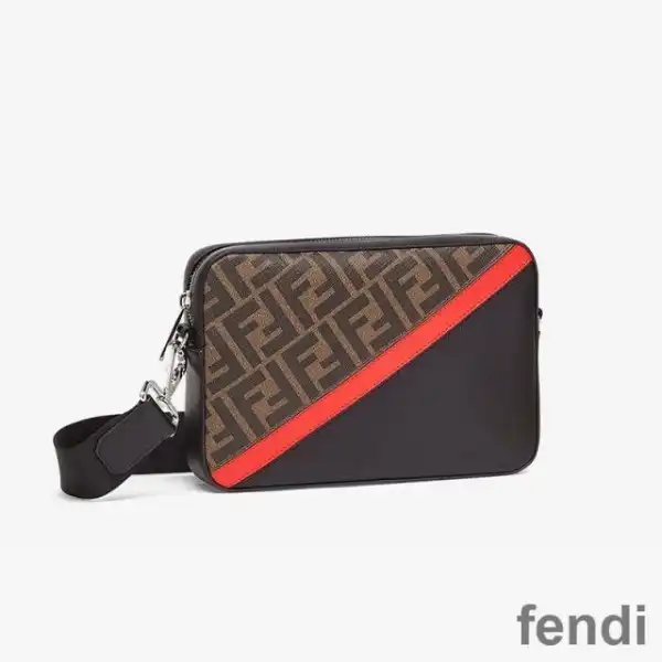 Cheap Fendi Compact Camera Case In FF Motif Fabric Brown Red