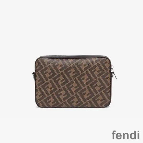 Cheap Fendi Compact Camera Case In FF Motif Fabric Brown Red