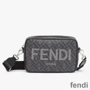 Fendi Compact Camera Case In ROMA Logo FF Motif Fabric Black