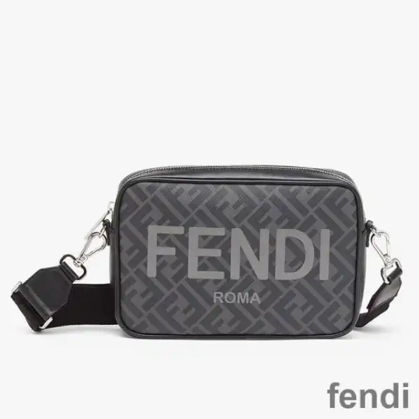 Cheap Fendi Compact Camera Case In ROMA Logo FF Motif Fabric Black