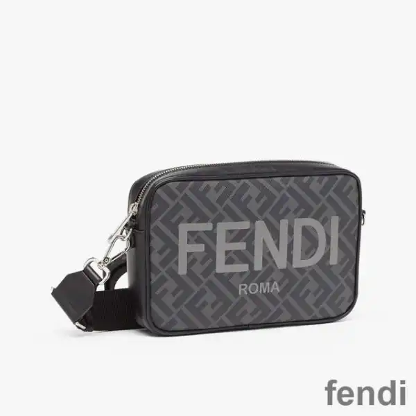 Cheap Fendi Compact Camera Case In ROMA Logo FF Motif Fabric Black