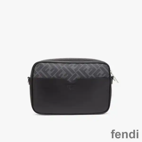 Cheap Fendi Compact Camera Case In ROMA Logo FF Motif Fabric Black