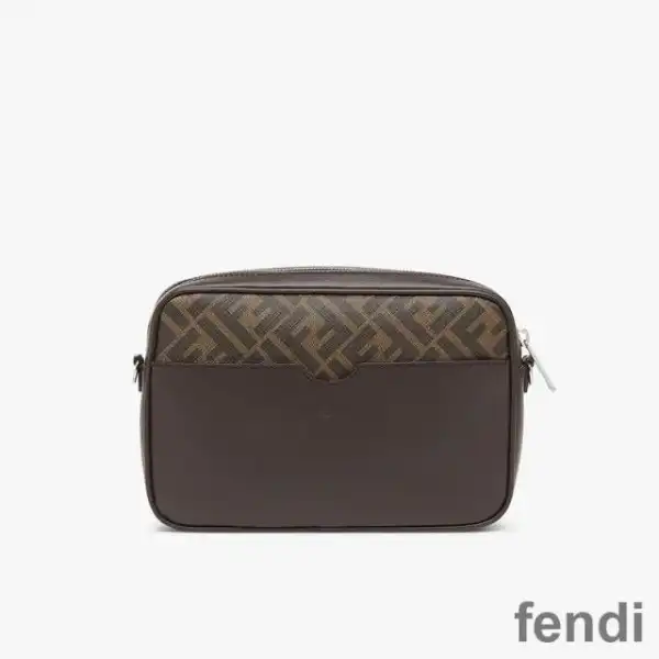 Affordable Fendi Compact Camera Case In ROMA Logo FF Motif Fabric Brown