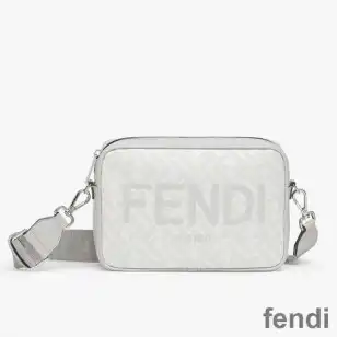 Affordable Fendi Compact Camera Case In ROMA Logo FF Motif Fabric White