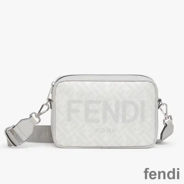 Affordable Fendi Compact Camera Case In ROMA Logo FF Motif Fabric White