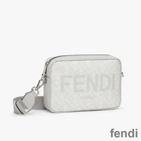 Affordable Fendi Compact Camera Case In ROMA Logo FF Motif Fabric White