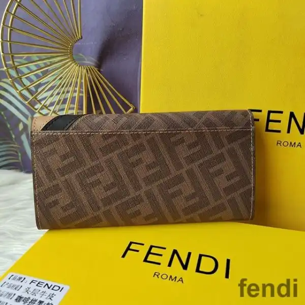 Cheap Fendi Continental Wallet In FF Motif Fabric Brown Black