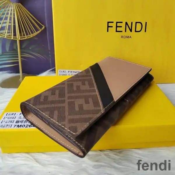 Cheap Fendi Continental Wallet In FF Motif Fabric Brown Black