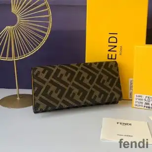 Fendi Continental Wallet In FF Motif Fabric Brown