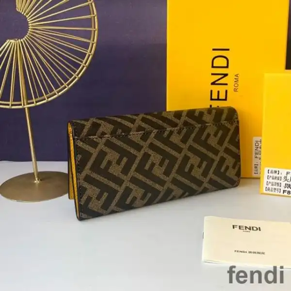 Affordable Fendi Continental Wallet In FF Motif Fabric Brown