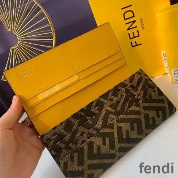 Affordable Fendi Continental Wallet In FF Motif Fabric Brown