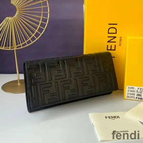 Affordable Fendi Continental Wallet In FF Motif Nappa Leather Black