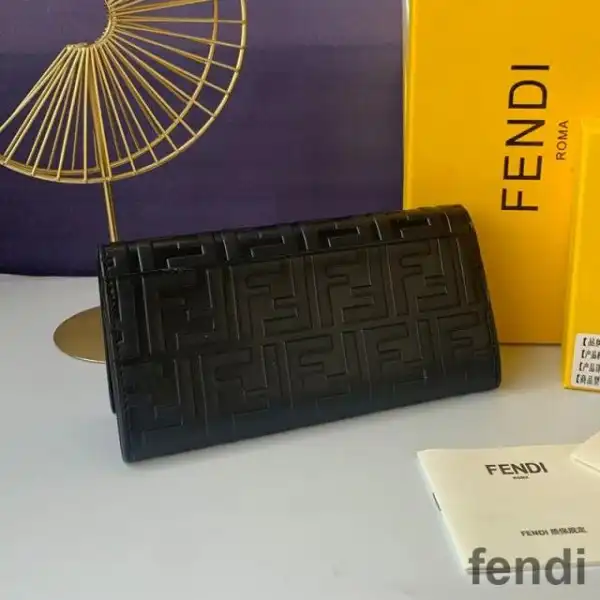 Affordable Fendi Continental Wallet In FF Motif Nappa Leather Black