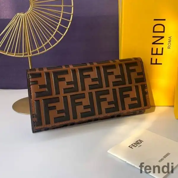 Cheap Fendi Continental Wallet In FF Motif Nappa Leather Brown